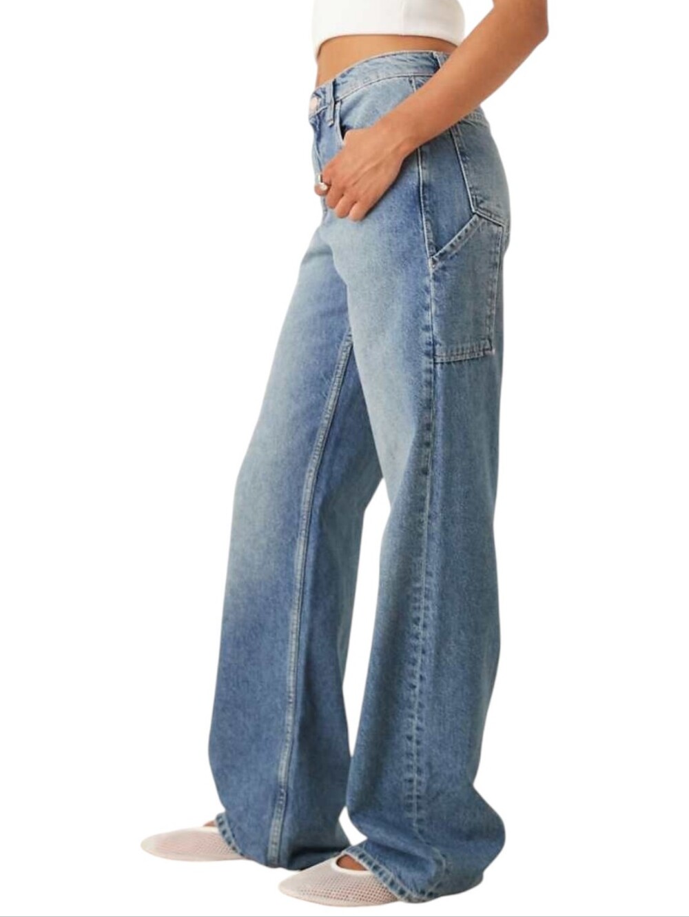 Free People Blue Light-Wash High-Rise Wide Leg Jeans